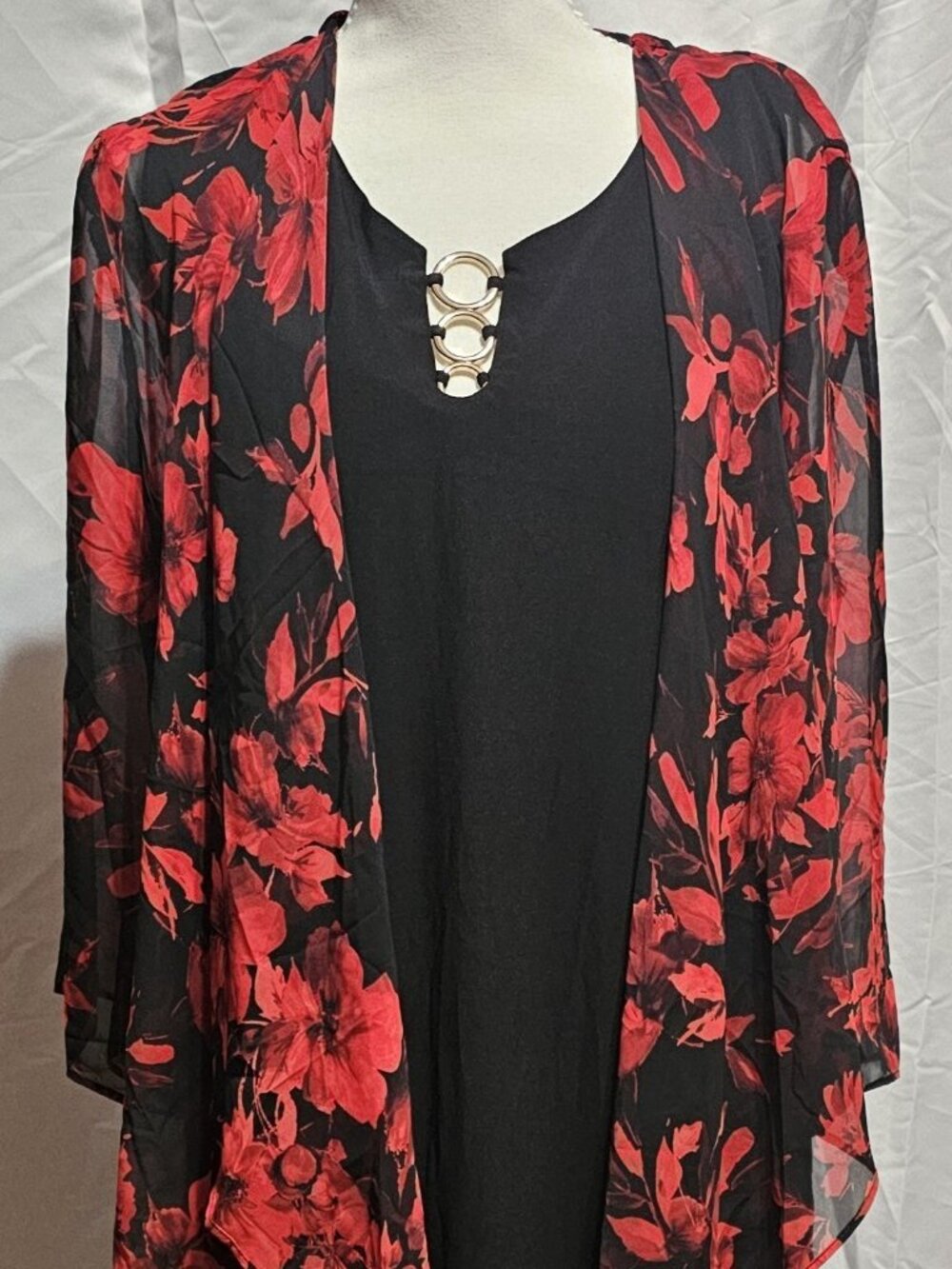 Rk Floral Red Two-Piece Jacket Dress Size 14